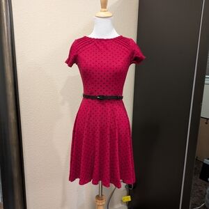 Unique Vintage Red Polka Dot Fit & Flare Belted Dress XS / 2